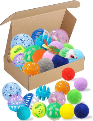 15-Piece Toy Set with Jingle Balls, Mouse & Fuzzy Balls  for Play, Exercise, and Interactive Fun (1.5'' - 2.2'', Cat Toys Mega Set)