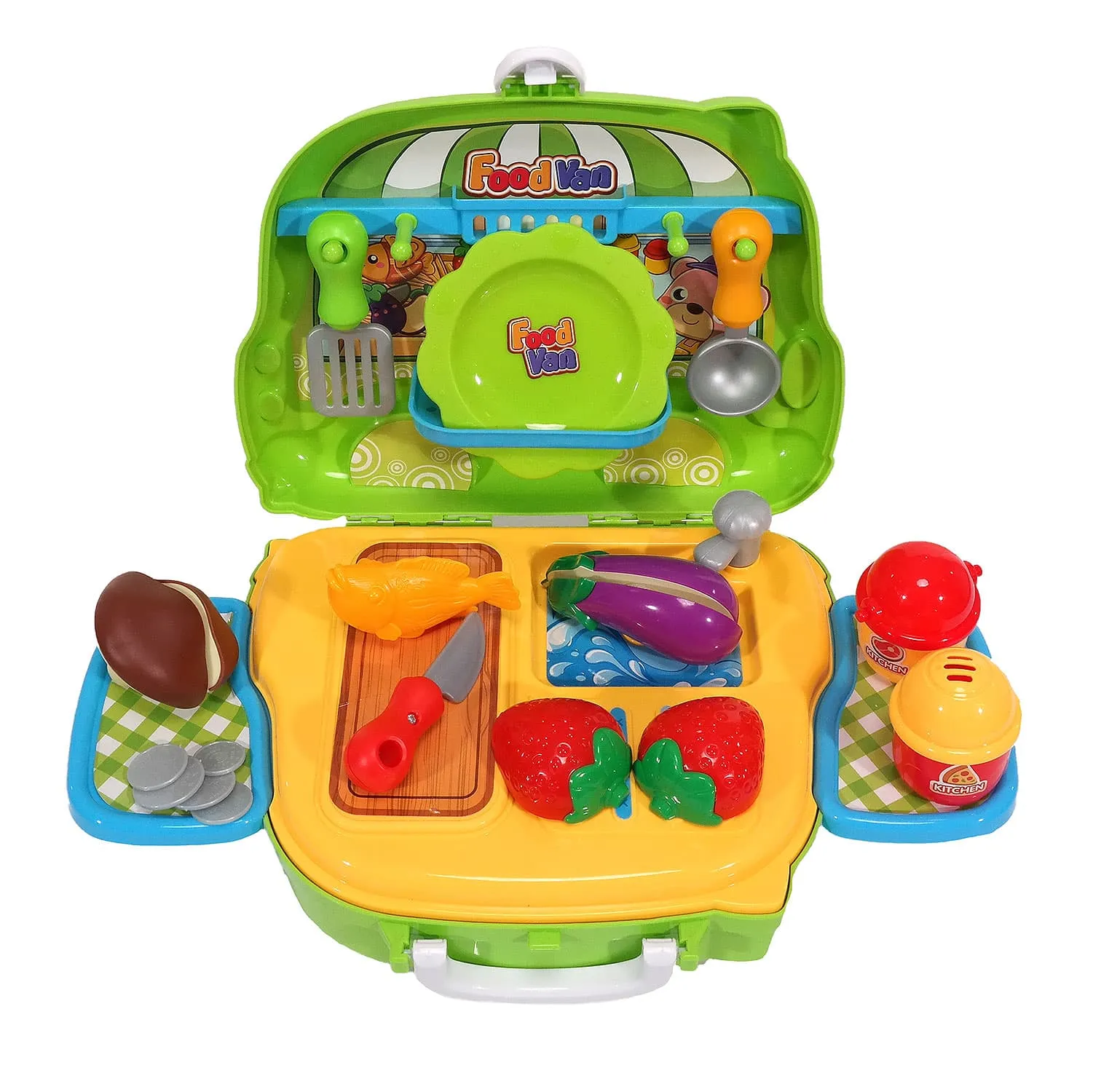 30PCS. Kids Pretend Food Playset with Stickers and Storage Van Case