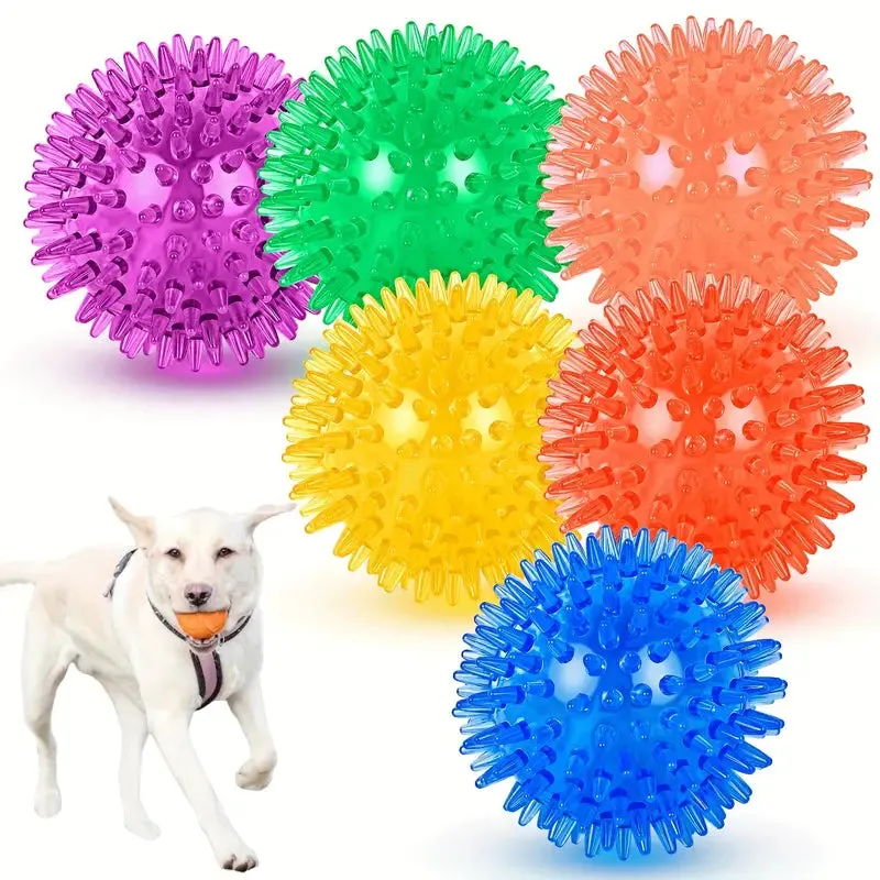 6 DURABLE SPIKY SQUEAKY DOG BALLS