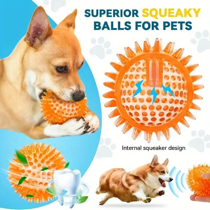 6 DURABLE SPIKY SQUEAKY DOG BALLS