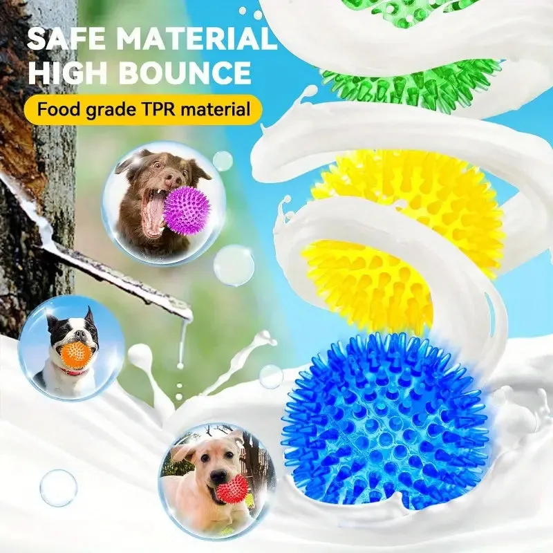 6 DURABLE SPIKY SQUEAKY DOG BALLS