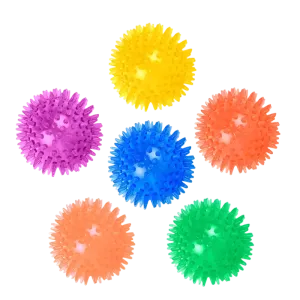 6 DURABLE SPIKY SQUEAKY DOG BALLS