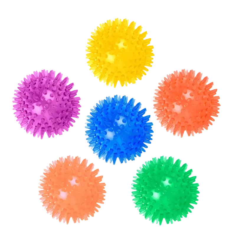 6 DURABLE SPIKY SQUEAKY DOG BALLS