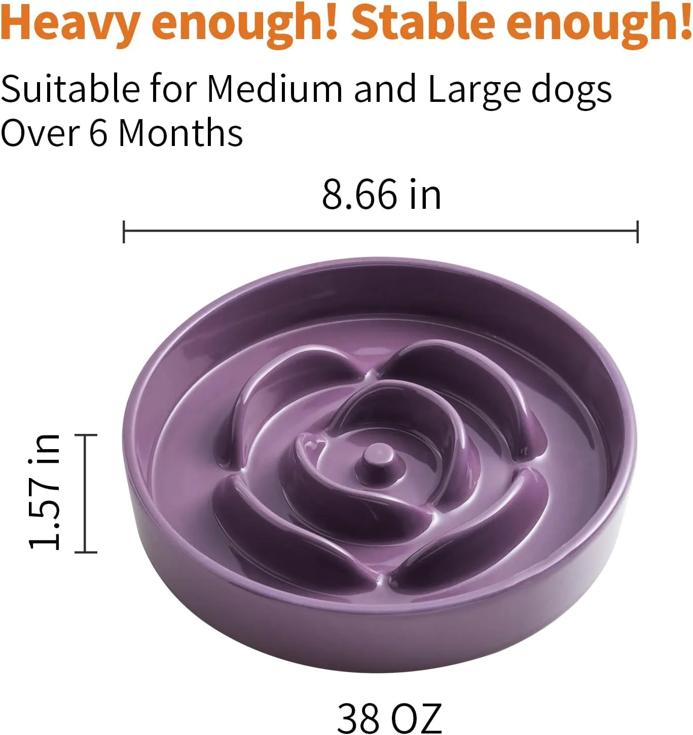 8.66 in Purple Dog Feeder Ceramic for Medium & Large Breeds, Slow Feeding Dog Food & Water Dish, Puzzle Slow Eating Bowl Modern Maze