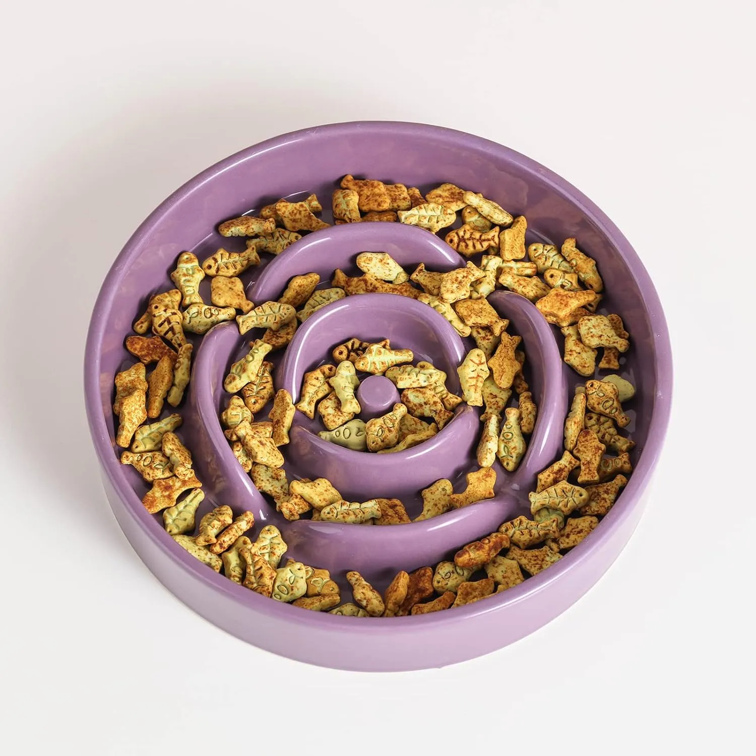 8.66 in Purple Dog Feeder Ceramic for Medium & Large Breeds, Slow Feeding Dog Food & Water Dish, Puzzle Slow Eating Bowl Modern Maze
