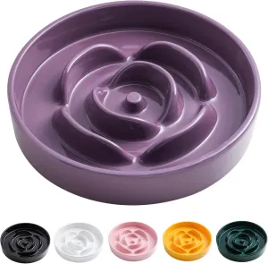 8.66 in Purple Dog Feeder Ceramic for Medium & Large Breeds, Slow Feeding Dog Food & Water Dish, Puzzle Slow Eating Bowl Modern Maze