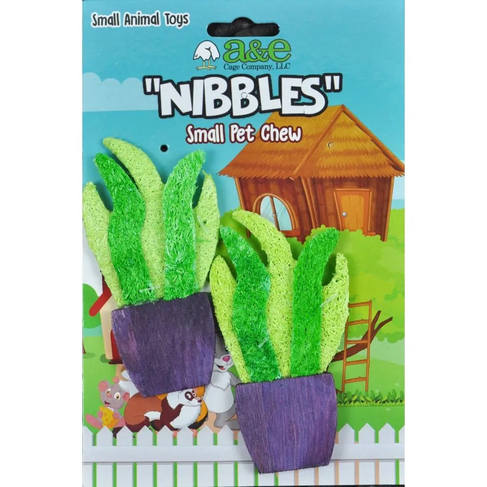 A &E Cages Nibbles Small Animal Loofah Chew Toy Potted Plant; 1ea