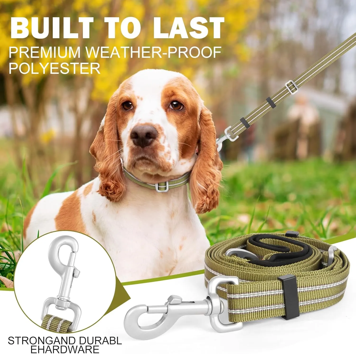 Adjustable Dog Leash with Soft Padded Handle, Reflective Long Lead for All Breeds Dogs, Heavy Duty Long Line Leash for Dog Walking and Training (Green-M)