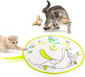 ALL FOR PAWS 2 in 1 Cat Wand Toy - Hide-N-Seek & Flutter with Butterfly Spinner & Moving Feather for Indoor Cats