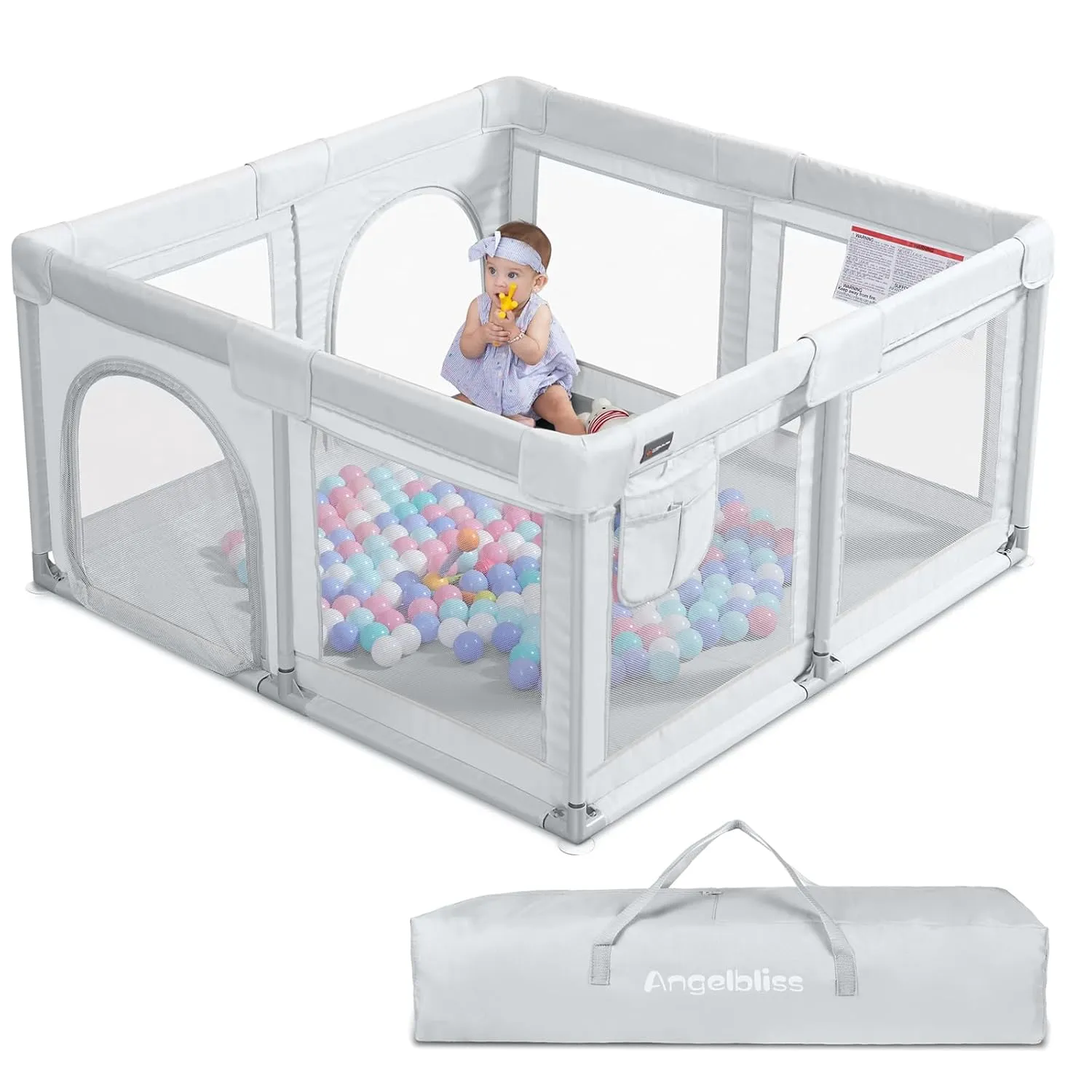 ANGELBLISS Baby Playpen, Large Baby Playard, Indoor & Outdoor Kids Activity Center with Anti-Slip Base, Sturdy Safety Play Yard with Breathable Mesh, Kid's Fence for Infants Toddlers (Grey, 50x50)