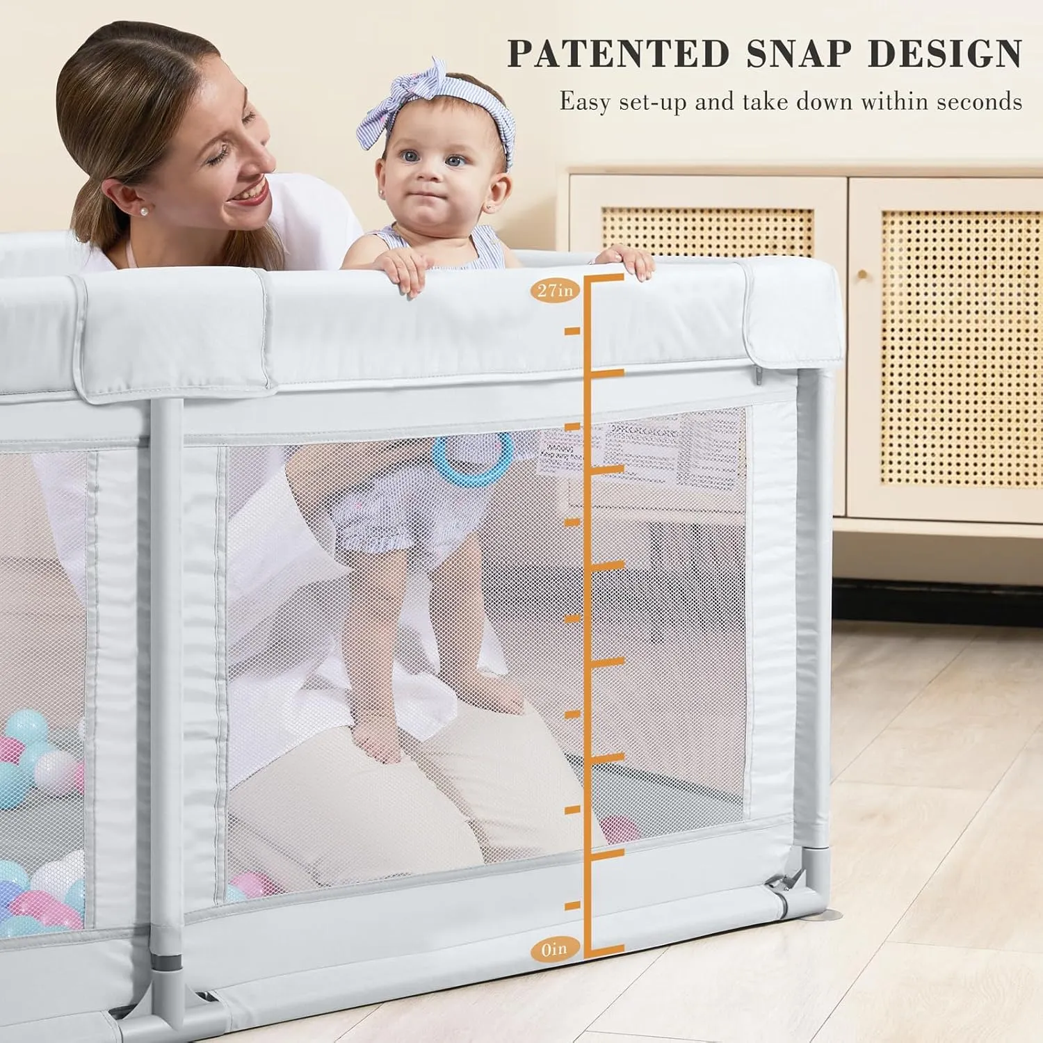 ANGELBLISS Baby Playpen, Large Baby Playard, Indoor & Outdoor Kids Activity Center with Anti-Slip Base, Sturdy Safety Play Yard with Breathable Mesh, Kid's Fence for Infants Toddlers (Grey, 50x50)