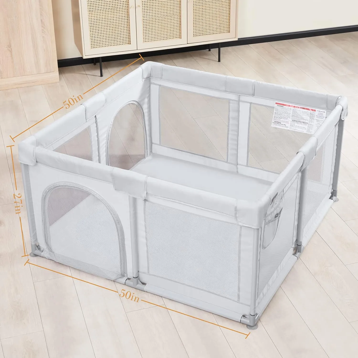 ANGELBLISS Baby Playpen, Large Baby Playard, Indoor & Outdoor Kids Activity Center with Anti-Slip Base, Sturdy Safety Play Yard with Breathable Mesh, Kid's Fence for Infants Toddlers (Grey, 50x50)