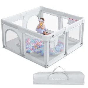 ANGELBLISS Baby Playpen, Large Baby Playard, Indoor & Outdoor Kids Activity Center with Anti-Slip Base, Sturdy Safety Play Yard with Breathable Mesh, Kid's Fence for Infants Toddlers (Grey, 50x50)