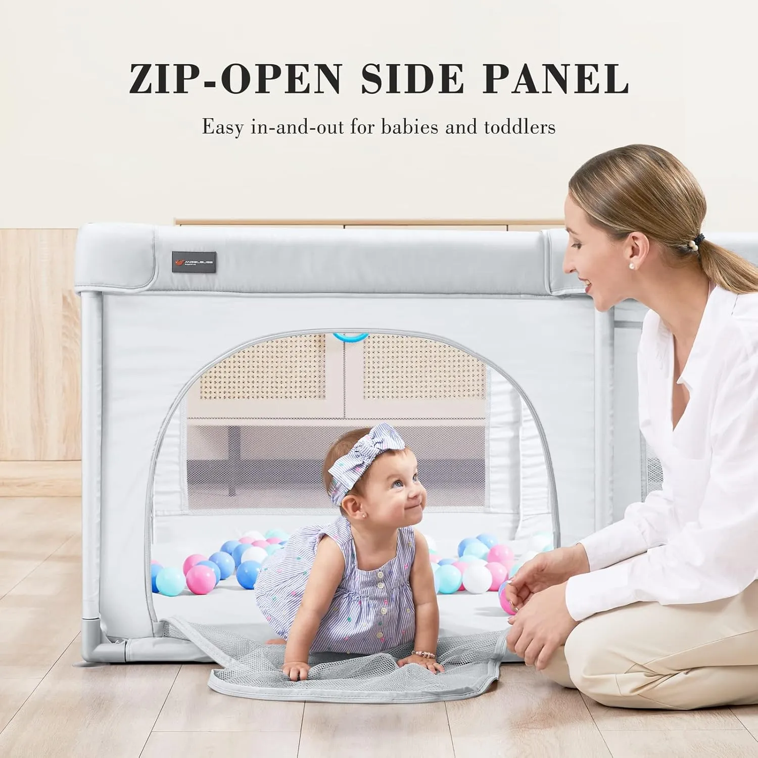 ANGELBLISS Baby Playpen, Large Baby Playard, Indoor & Outdoor Kids Activity Center with Anti-Slip Base, Sturdy Safety Play Yard with Breathable Mesh, Kid's Fence for Infants Toddlers (Grey, 50x50)
