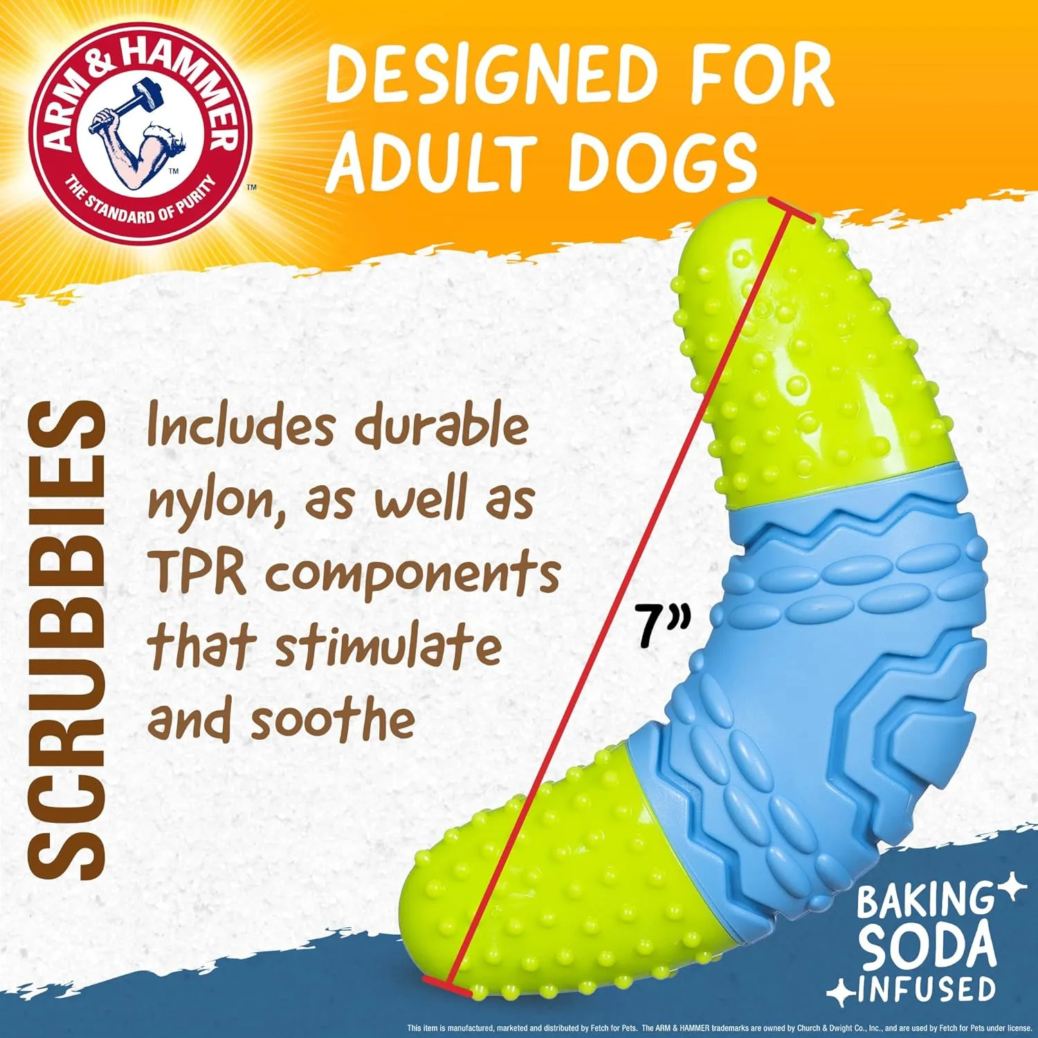Arm & Hammer for Pets Scrubbies Boomerang Chew Toy for Adult Dogs Infused with Baking Soda - Durable Teething Toy with Unique Shape for Fetch & Chew - Interactive Dental Chew Toy for Dogs