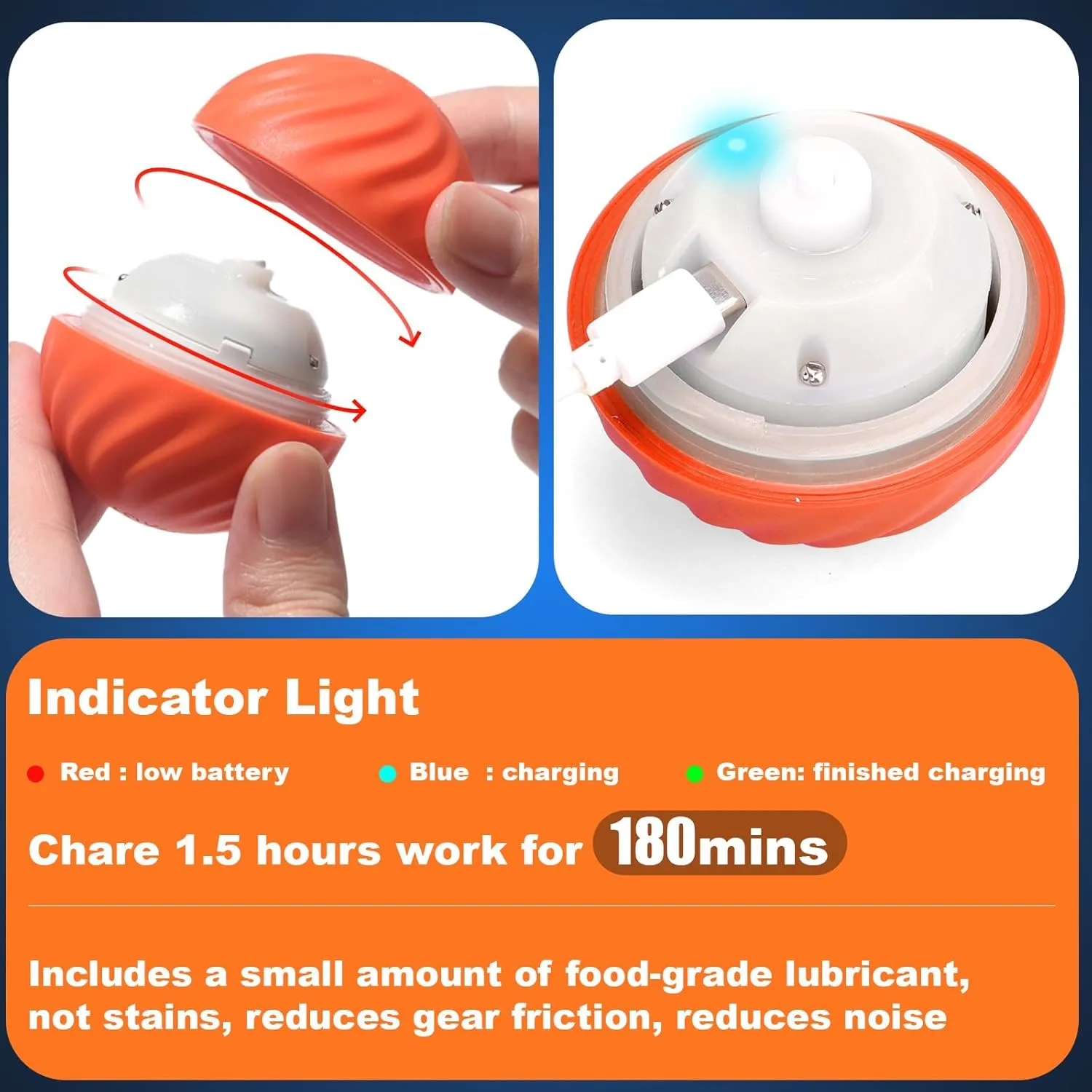 BABORUI Interactive Dog Toys, Electric Dog Ball Toy with Cover, Automatic Dog Toys to Keep Them Busy, Moving Dog Enrichment Toys for Small/Medium/Large Dogs (Large Orange)
