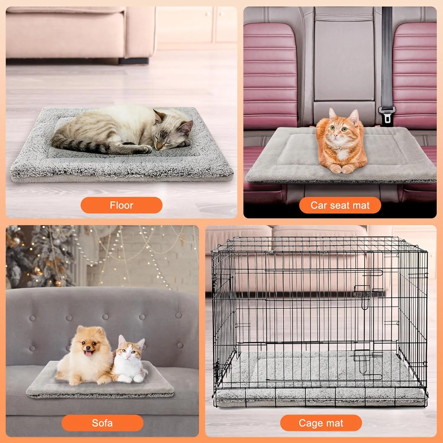 BEAUTYZOO Self Warming Cat Bed, Self Heating Cat Pad 28 x 19 inch, Double Sided Heated Cat Dog Mat, Soft Thermal Blanket for Indoor Outdoor Large Kittens Small Puppy Pets, Washable, Grey