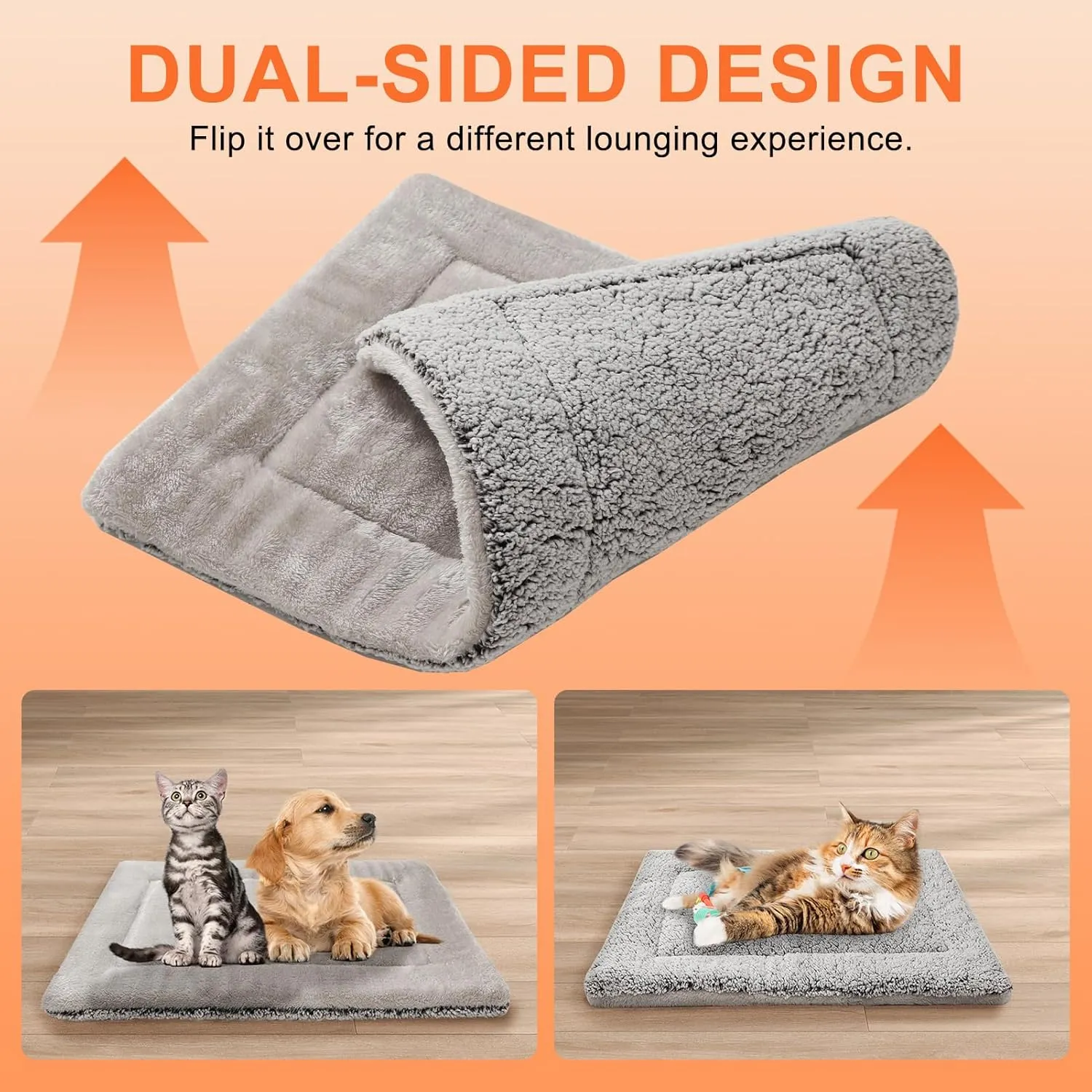 BEAUTYZOO Self Warming Cat Bed, Self Heating Cat Pad 28 x 19 inch, Double Sided Heated Cat Dog Mat, Soft Thermal Blanket for Indoor Outdoor Large Kittens Small Puppy Pets, Washable, Grey