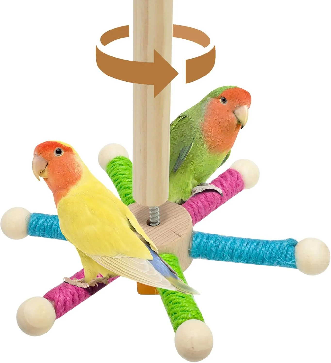 Bird Perch Toy for Cage,Spinning Windmill Bird Perch Toy,360 Rotating Chewable Stand with Grinding Sticks,Interactive Cage/Tabletop Training Toy for Parakeets,Cockatiels,Lovebirds (Mixcolor, Round)