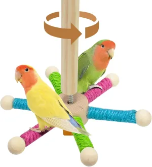 Bird Perch Toy for Cage,Spinning Windmill Bird Perch Toy,360 Rotating Chewable Stand with Grinding Sticks,Interactive Cage/Tabletop Training Toy for Parakeets,Cockatiels,Lovebirds (Mixcolor, Round)
