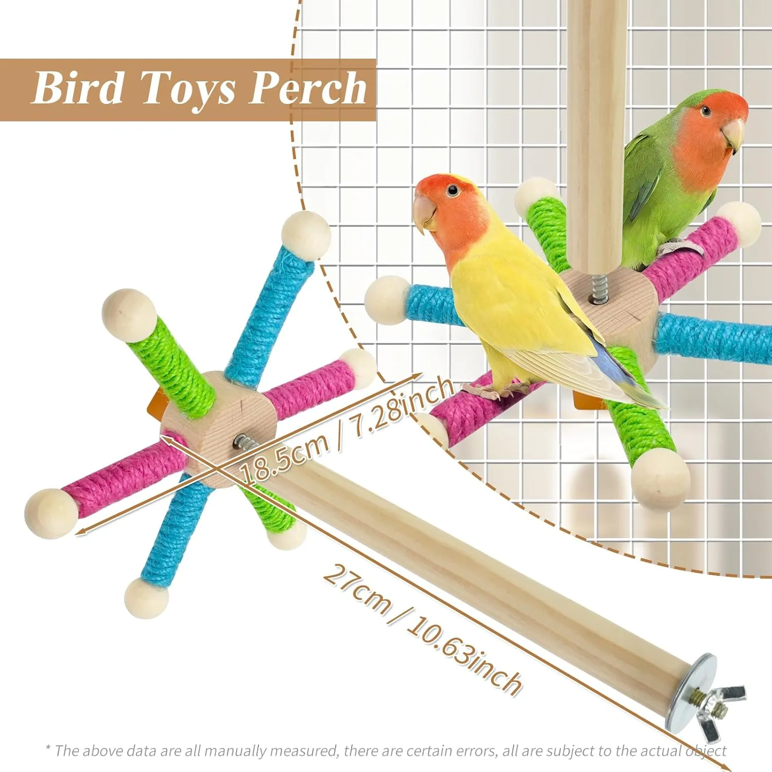 Bird Perch Toy for Cage,Spinning Windmill Bird Perch Toy,360 Rotating Chewable Stand with Grinding Sticks,Interactive Cage/Tabletop Training Toy for Parakeets,Cockatiels,Lovebirds (Mixcolor, Round)