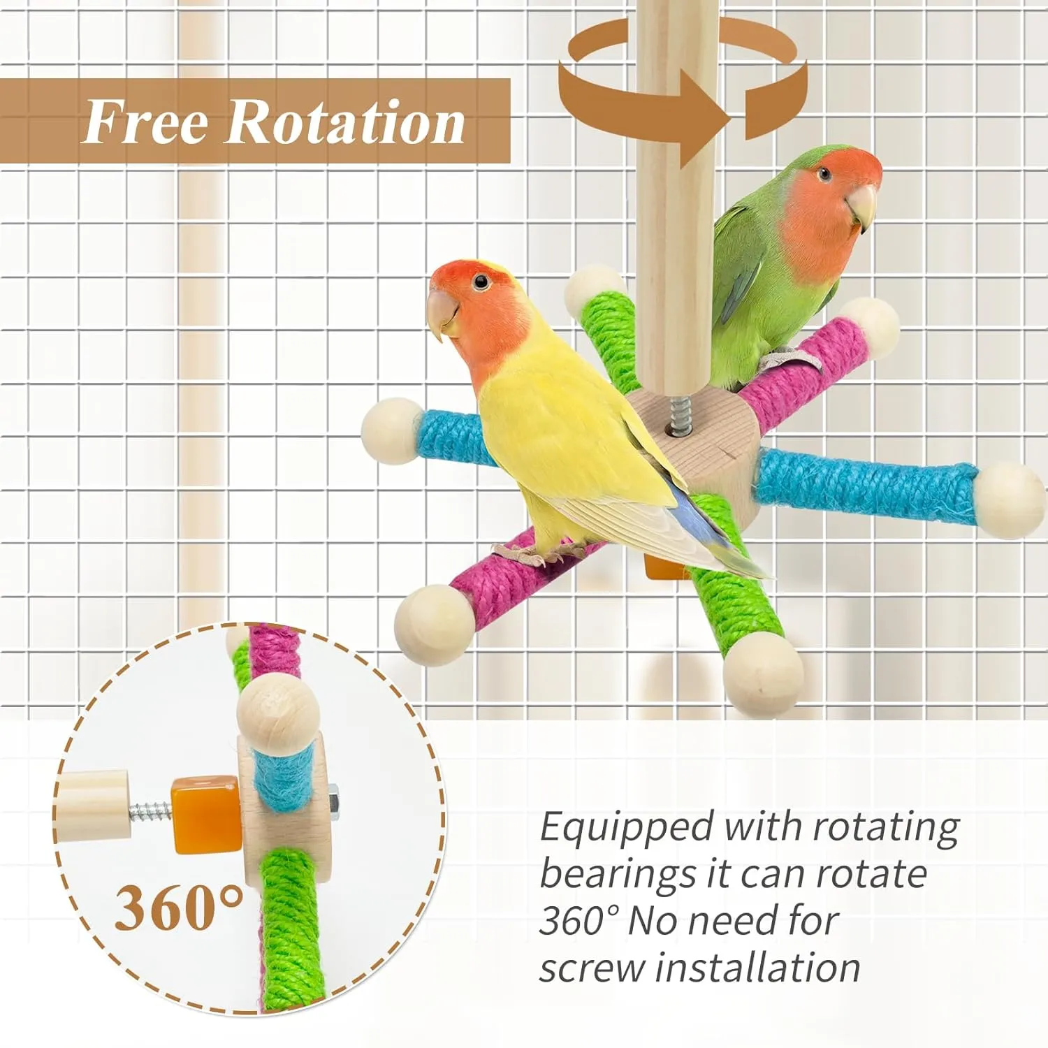 Bird Perch Toy for Cage,Spinning Windmill Bird Perch Toy,360 Rotating Chewable Stand with Grinding Sticks,Interactive Cage/Tabletop Training Toy for Parakeets,Cockatiels,Lovebirds (Mixcolor, Round)