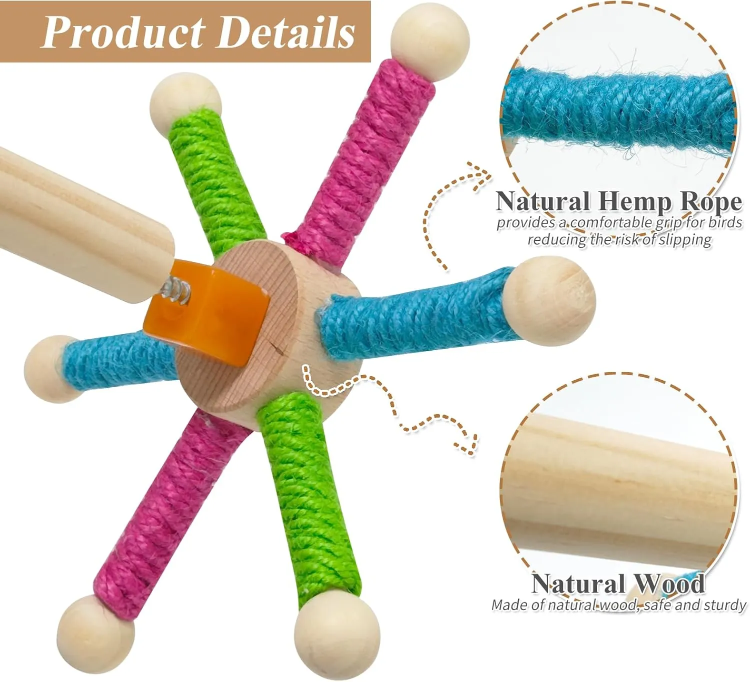 Bird Perch Toy for Cage,Spinning Windmill Bird Perch Toy,360 Rotating Chewable Stand with Grinding Sticks,Interactive Cage/Tabletop Training Toy for Parakeets,Cockatiels,Lovebirds (Mixcolor, Round)