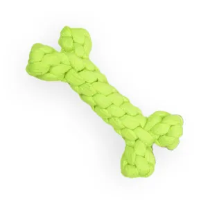 Bone Shaped Rope Chew Toy for Dogs and Cats (Neon Green)(15cm)