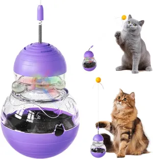 Cat Interactive Toys Engaging Wand, Durable Slow Food Treat Dispenser, and Tumbler Design for Indoor Cats, Ideal for Boredom Relief Gift for Kitten, Grape Purple