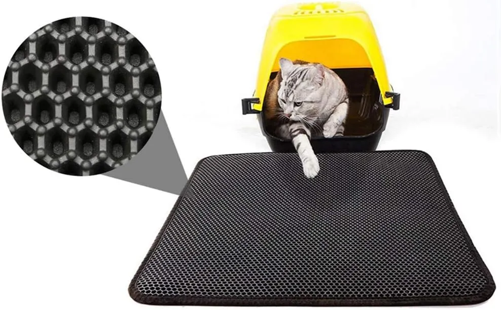 Cat Litter Mat,Double-Layer Honeycomb Cat Feeding Mat Durable Waterproof Litter Box Mat Non-Toxic Protect Floor and Carpet Easy Clean Cat Litter Tray Pad