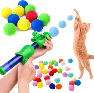Cat Toy Launcher Cat Pom Balls Low Noise Interactive Cats Ball Launcher Gun 10 Pcs Colorful Silent Plush Pom Balls Cat Ball Toys Cat Toy Spinkit Interactive