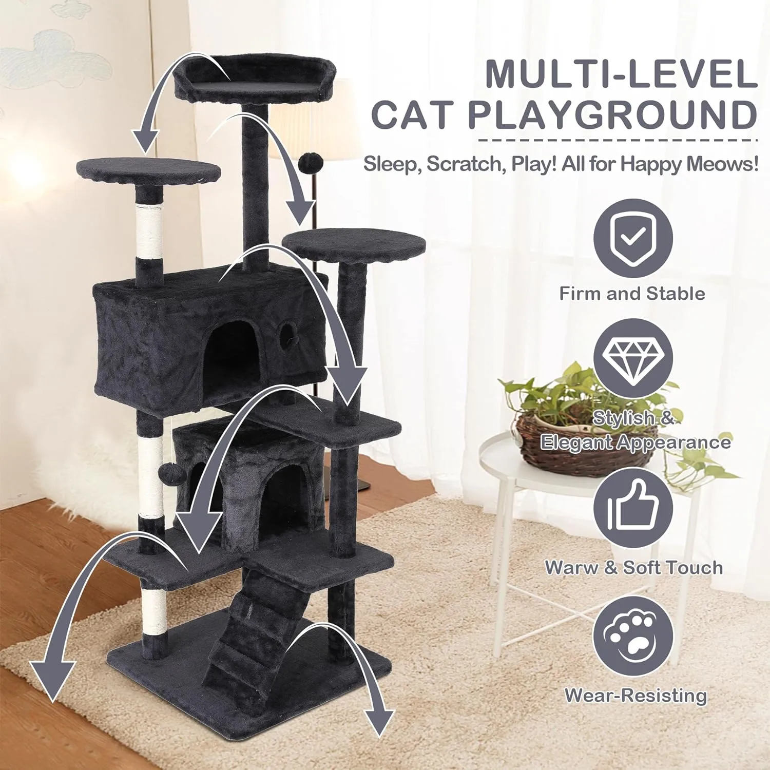 Cat Tree Multi-Level Cat Tower, Stable Cat Tree Tower with Sisal-Covered Scratching Posts, Cat Condo Cat Tree for Large Cat, Heavy Duty Cat Trees Cat Towers Cat Condos for Indoor Large Cats