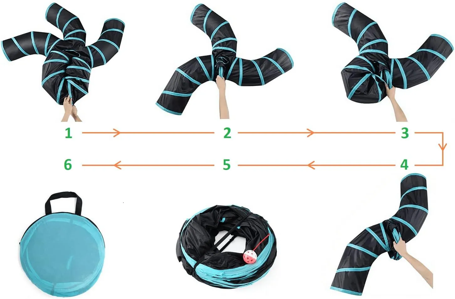 Cat Tunnels, Pet Ferret Rabbit Bunny Tunnels Tubes Subway Habitats, S-Style, DIY Cat Peekaboo Maze House Tent Bed, Kitten Interactive Toy (S Type: 4 Way Tubes)