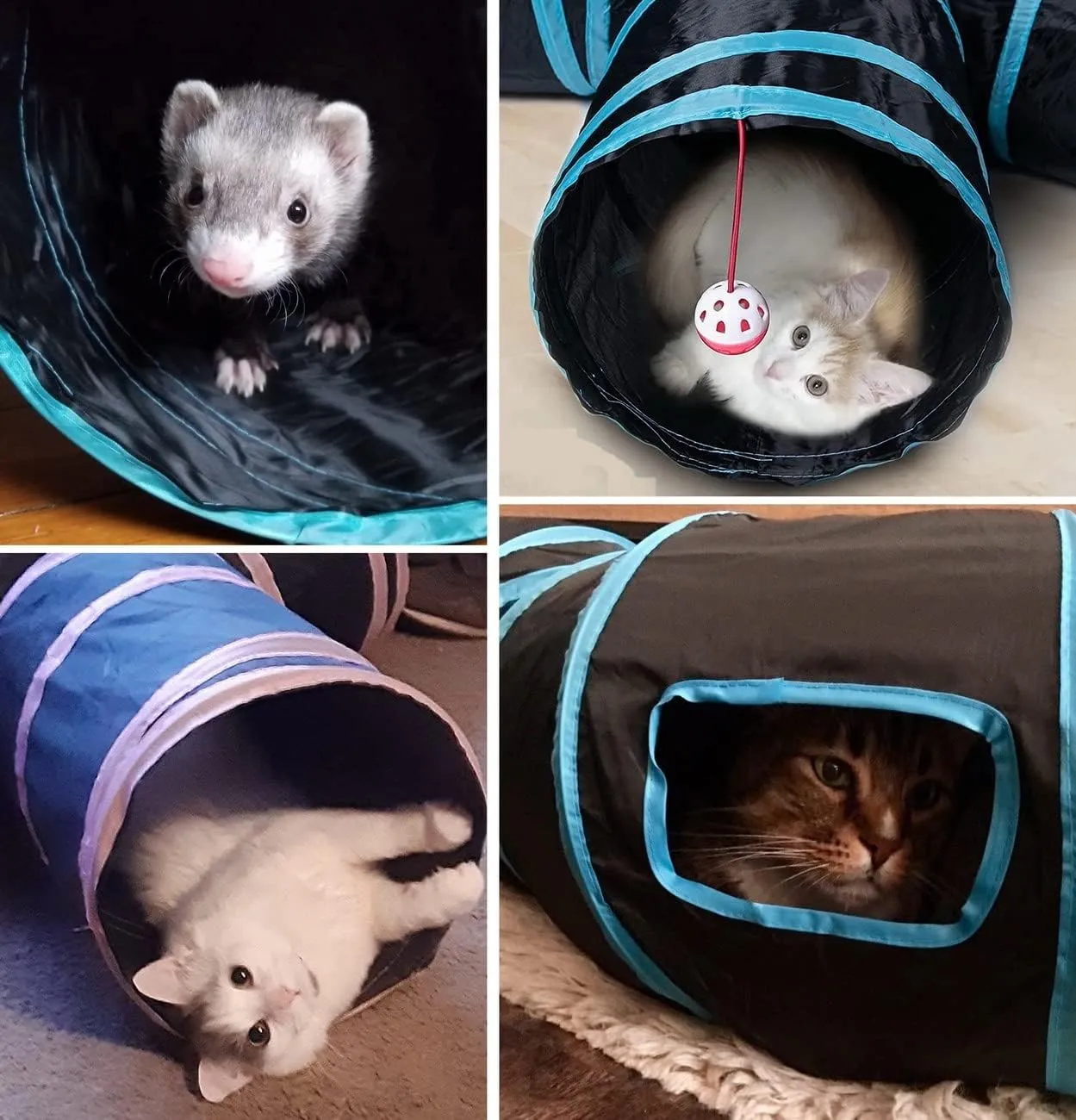 Cat Tunnels, Pet Ferret Rabbit Bunny Tunnels Tubes Subway Habitats, S-Style, DIY Cat Peekaboo Maze House Tent Bed, Kitten Interactive Toy (S Type: 4 Way Tubes)
