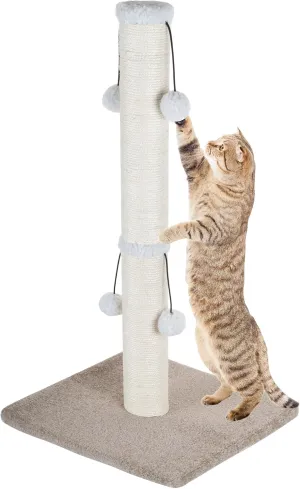 Dimaka Tall Carpet Cat Scratching Post for Large Cats, 29" Natural Sisal Rope Post Tree with Stable Heavy Base and 4 Interactive Toy Balls, Scratcher Post for Indoor Cats(Beige/Yellow V2)