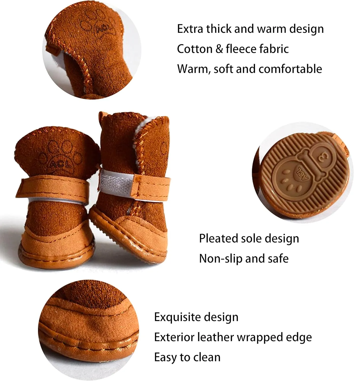 Dog Boots, Dog Shoes for Small Dogs Chihuahua, Anti-Slip Paw Protectors for Snow Winter (Brown, Size2)