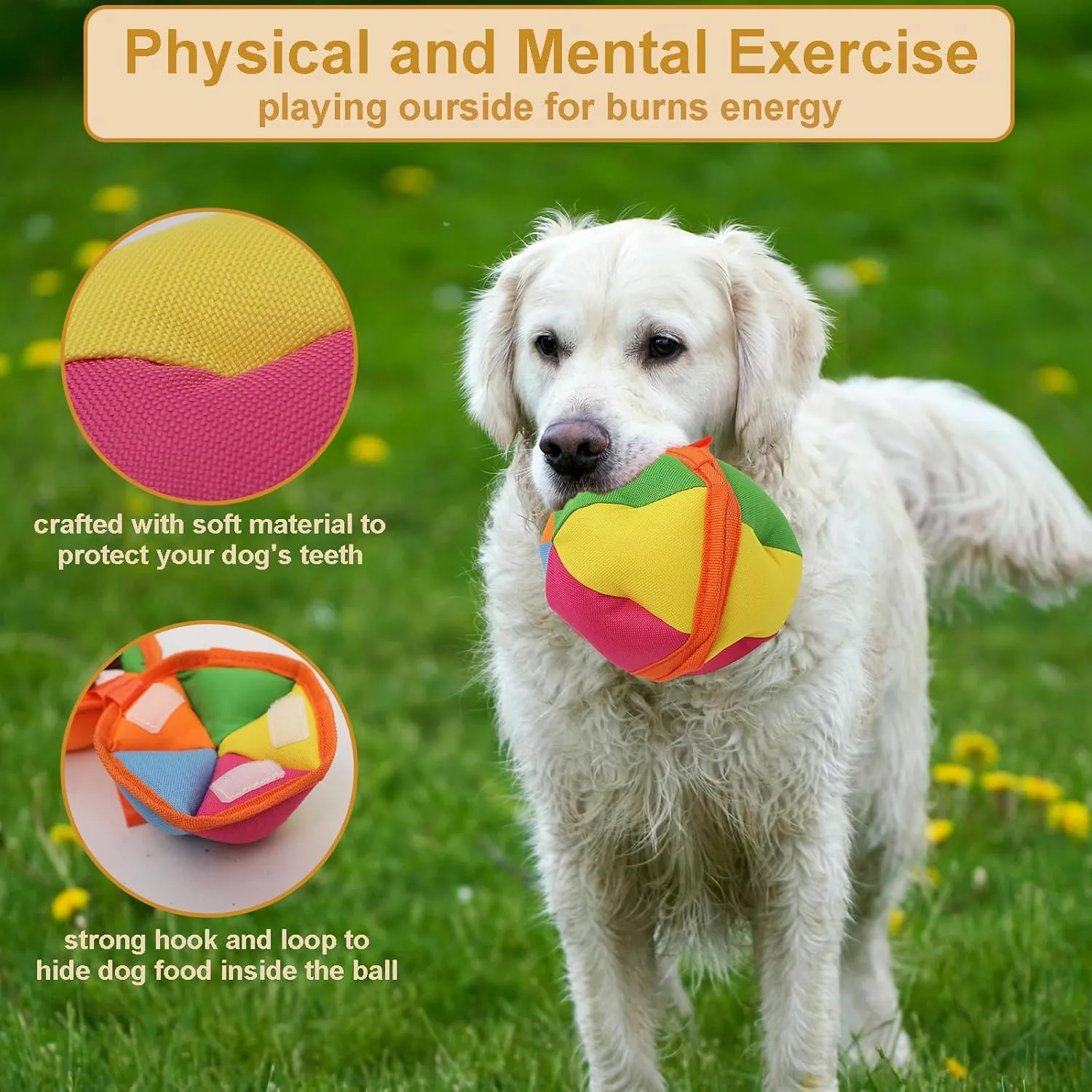 Dog Chase & Treat Ball, Snuffle Ball for Dogs, Interactive Dog Toy for All Breeds Size with Storage Bag, Enrichment Toys for Mental Stimulation