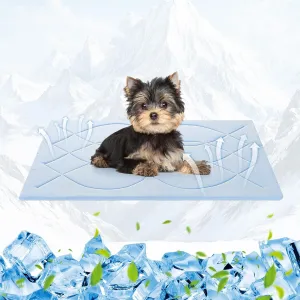 Dog Cooling Mat, 36''  23'' Medium, Self-Cooling Mat for Dog Reversible (Cool & Warm), Double-Sided Pet Cool Pads for Crate, Kennel, Machine Washable Summer Blanket, Non-Gel, Blue   Grey