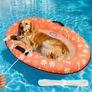 Dog Pool Float for Large Dogs - PASARA Dog Floats for Pool Puncture Proof, 59"x39" Pet Pool Float for Large Dogs,Dogs Rafts Holds Up to 110 Lbs, Dog Floaties for Pool (Orange)
