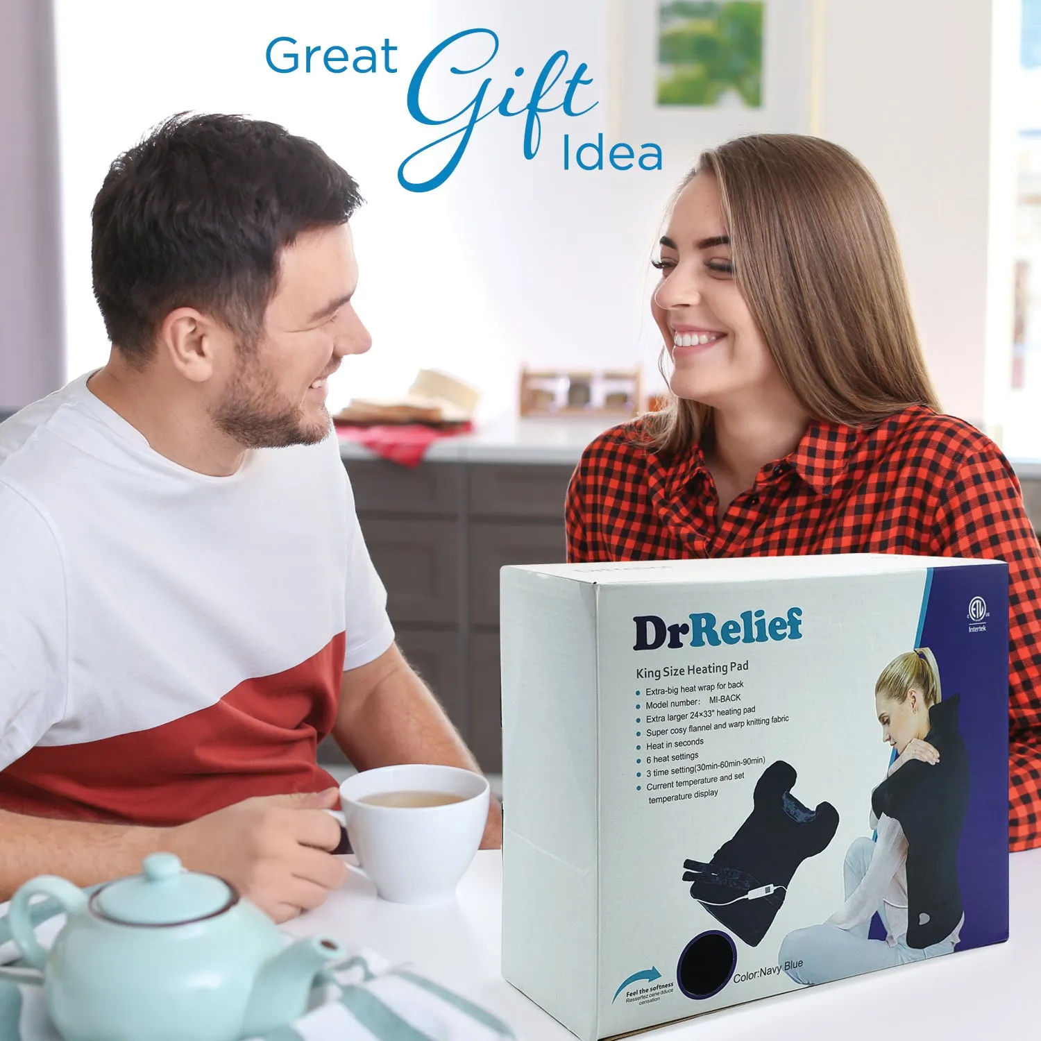 Dr Relief by SUNAID Extra Large Full Back Shoulders and Neck Heating Pad 24" x 33" Fast Heating Wrap with Auto Shut Off for Back, Neck and Shoulder, Abdomen, Waist Pain Relief, Dry/Moist Option (Navy)