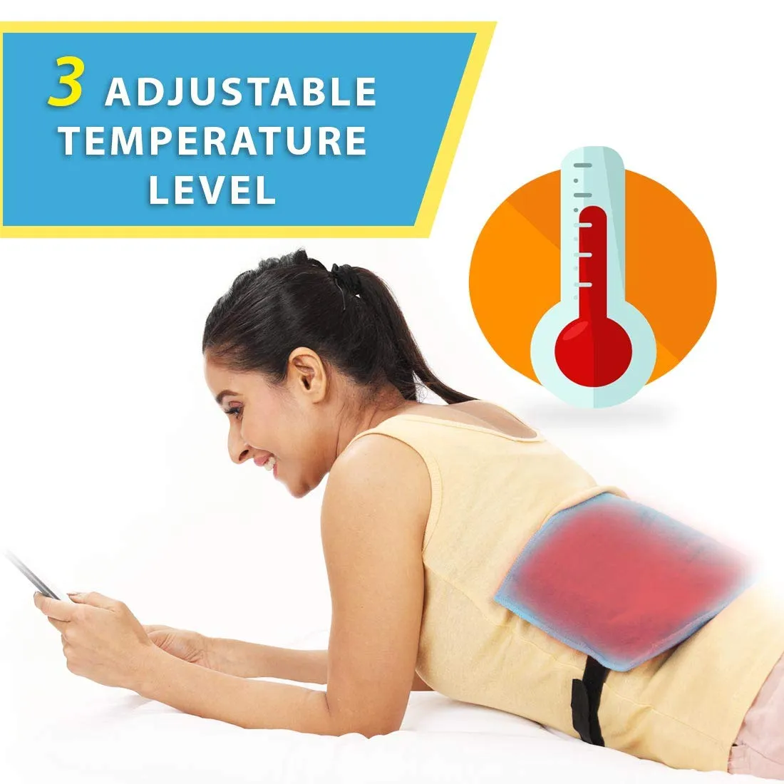 Electric Heating Pad (Size : Regular, 25cm X 20cm) for Period Cramps Back Pain Relief with Velcro Strap Handsfree Use Multipurpose for Back, Shoulder & Legs Pain Relief with Adjustable Temperature JSB H03