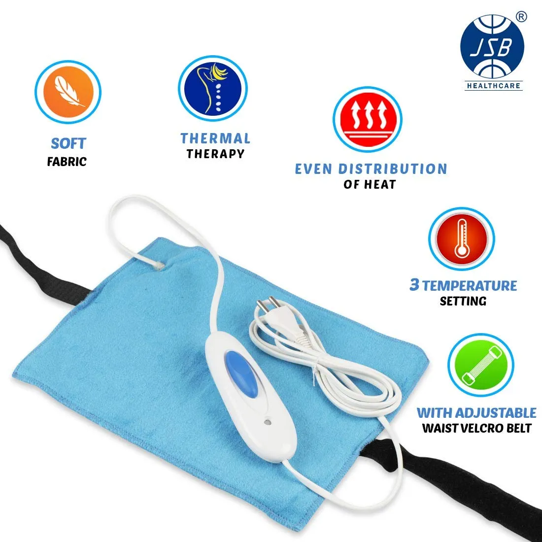 Electric Heating Pad (Size : Regular, 25cm X 20cm) for Period Cramps Back Pain Relief with Velcro Strap Handsfree Use Multipurpose for Back, Shoulder & Legs Pain Relief with Adjustable Temperature JSB H03