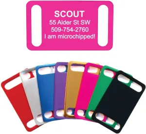 GoTags Slide-on Dog Tags, Silent Collar Tags for Dog and Cat Collars, Custom Engraved and Personalized with up to 4 Lines of Text, No Noise, Quiet Dog Tags