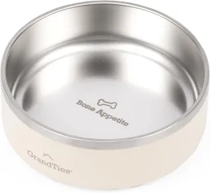 GrandTies Stainless Steel Engraved Pet Bowl | Reusable BPA-Free Insulated Cat & Dog Bowls | Large Heavy Duty Non Skid Spill Proof Dog Bowl | Outdoor Dog Water Bowl (18oz, Ivory White)