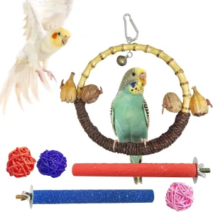 Hamiledyi Parakeet Swing Bird Cage Accessories, Bird Swing Toys, Small Birds Hanging Cage, Stands Parrot Perch Chewing Toy for Parrot, Budgies, Cockatiels, Conures