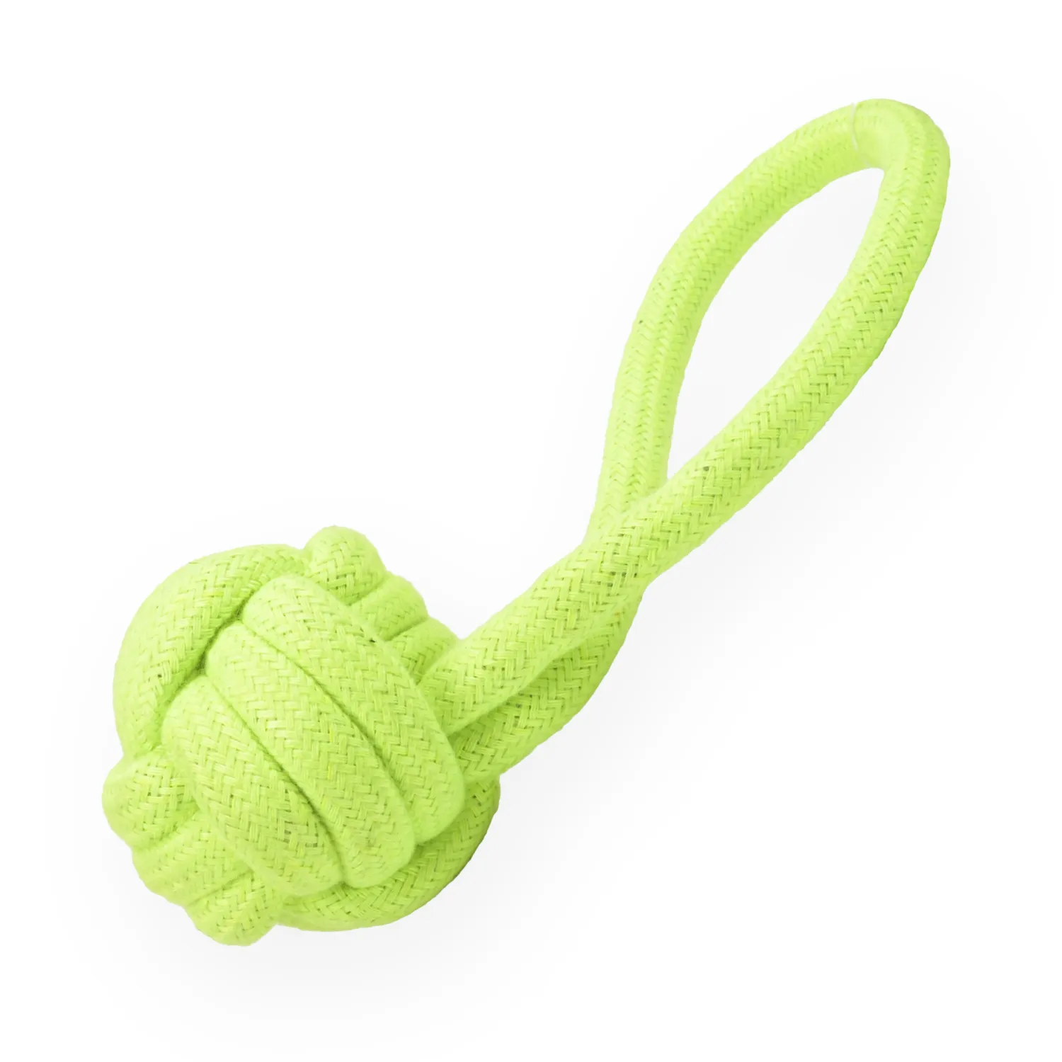 Hand Made Knotted Ball with Handle Rope Chew Toy for Cats and Dogs (Neon Green)(12cm)