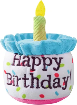 Happy Birthday Cake Catnip Toys, Birthday Cake Shaped Chew Toys for Kitten Funny Cats Gifts Plush Cat Birthday Party Toys, Blue
