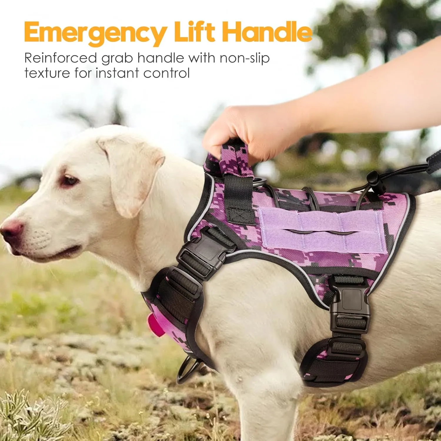 Heavy-Duty Tactical Dog Harness for Large Dogs, No Pull Adjustable Reflective Pet Vest with Molle System, K9 Military-Grade Control for Service Training, Outdoor & 10  Breeds, Purple Camo, X-Large