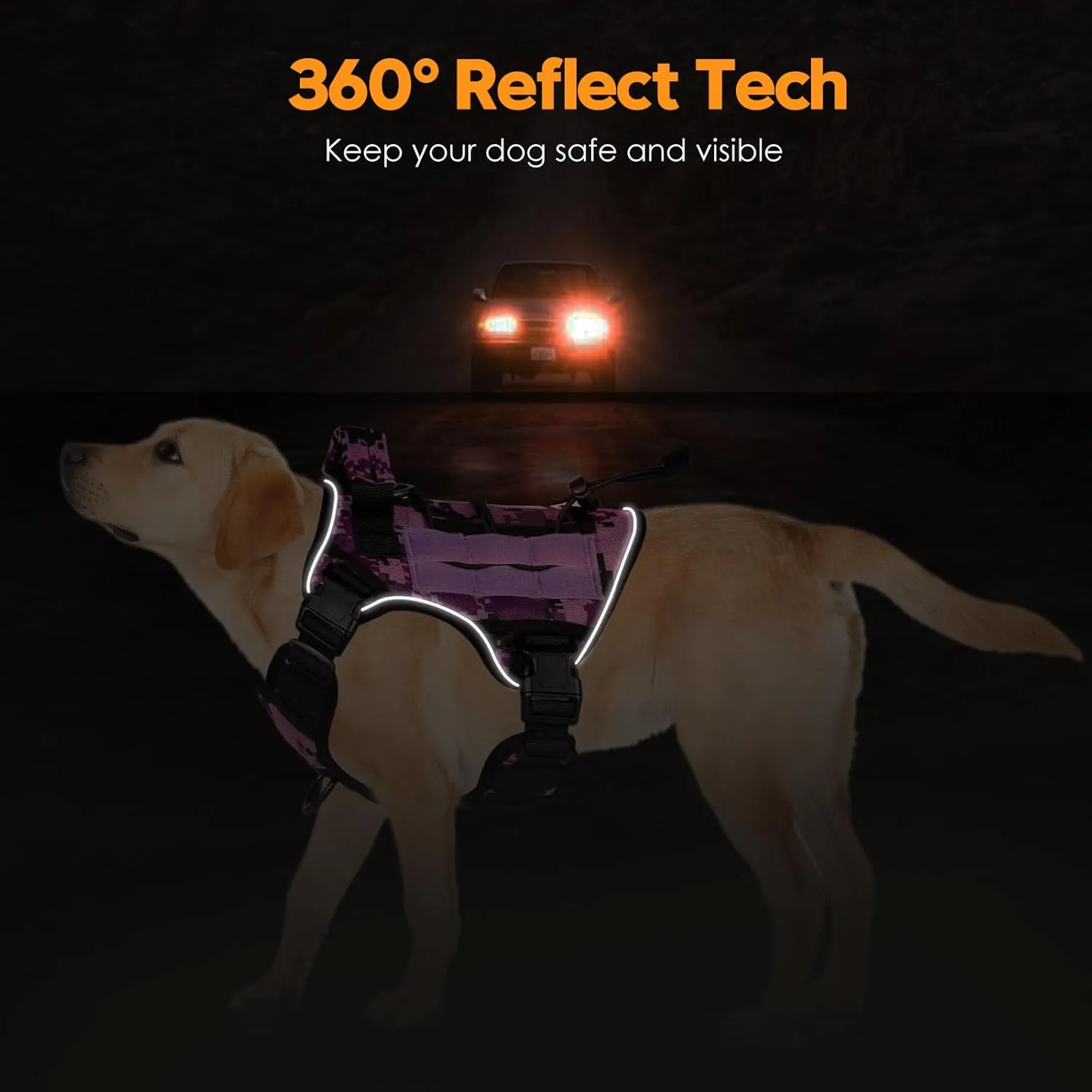 Heavy-Duty Tactical Dog Harness for Large Dogs, No Pull Adjustable Reflective Pet Vest with Molle System, K9 Military-Grade Control for Service Training, Outdoor & 10  Breeds, Purple Camo, X-Large