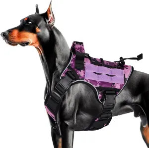 Heavy-Duty Tactical Dog Harness for Large Dogs, No Pull Adjustable Reflective Pet Vest with Molle System, K9 Military-Grade Control for Service Training, Outdoor & 10  Breeds, Purple Camo, X-Large